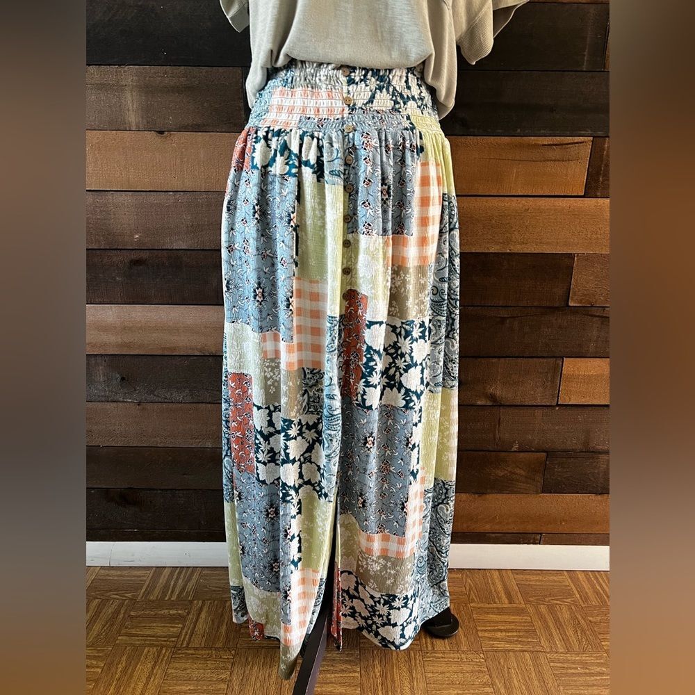 Cato est 1946 Plaid Floral Patchwork Style Faux Button Down Skirt Elastic Waist - Picture 3 of 7
